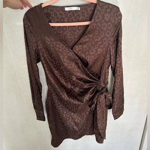 Satin brown leopard print dress